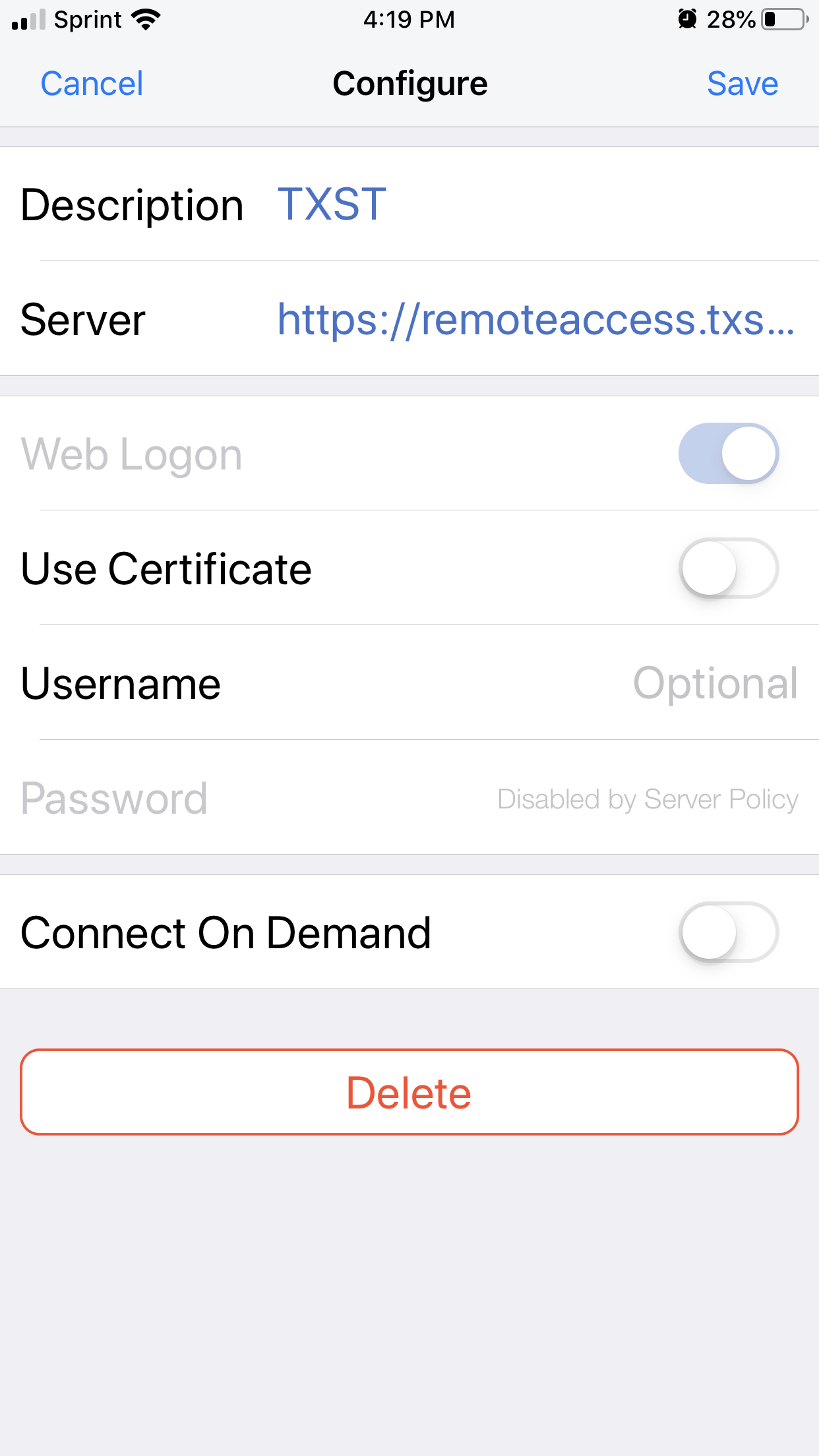IOS Configuration Settings