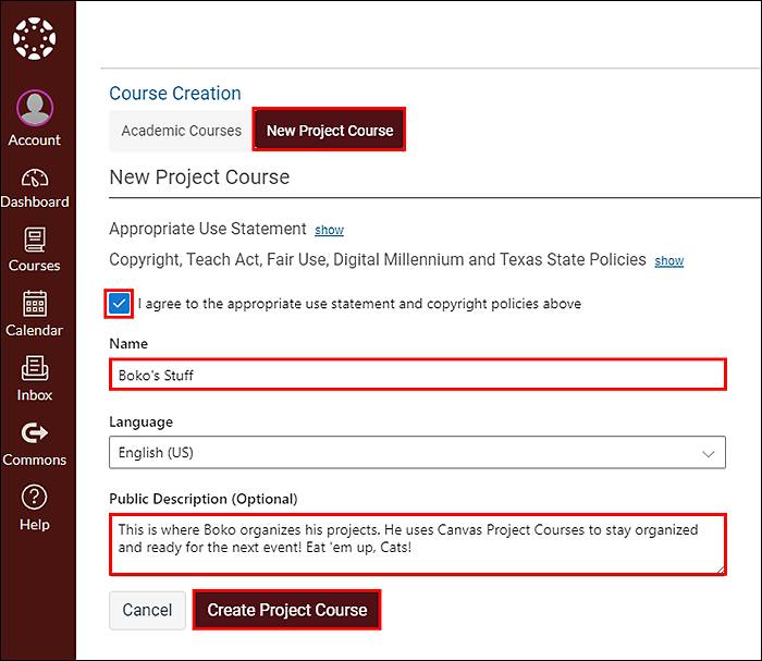 create project course