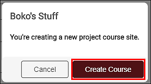 dialog box to create course