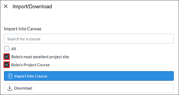 click the checkboxes next to courses
