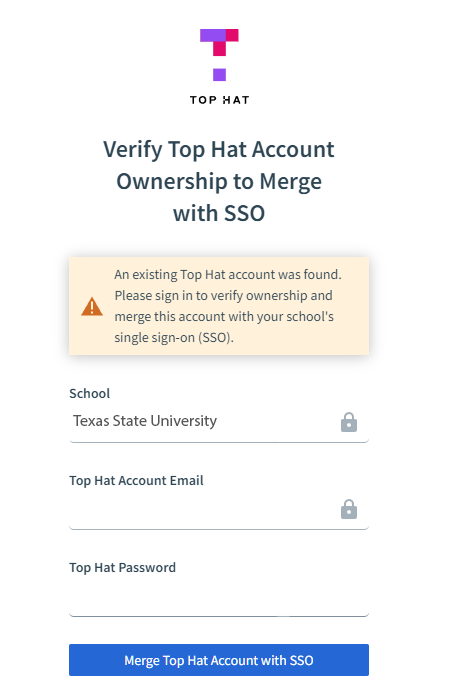 login page of Tophat with merge