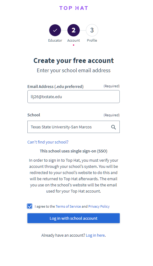 Login page of Tophat