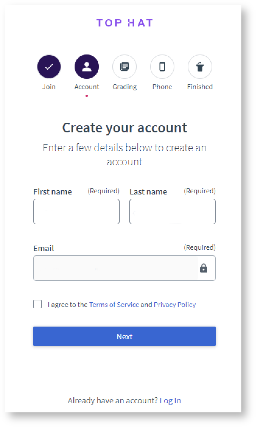 Creating account, putting in your NetID email address into the required field 