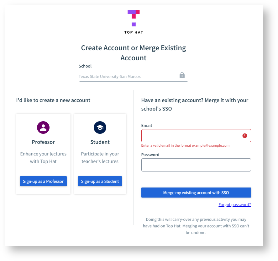 Account creation of TopHat website
