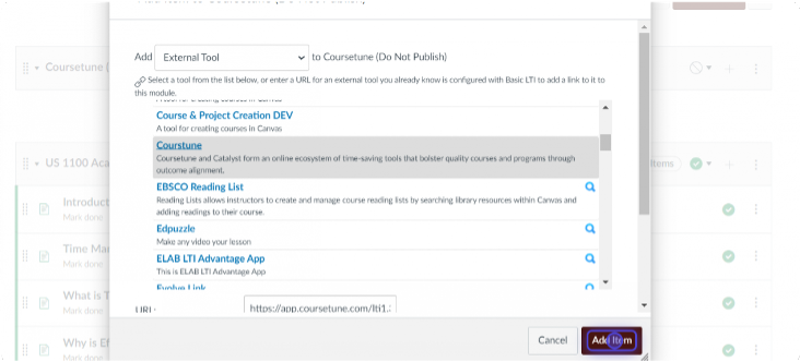 select add item in the page