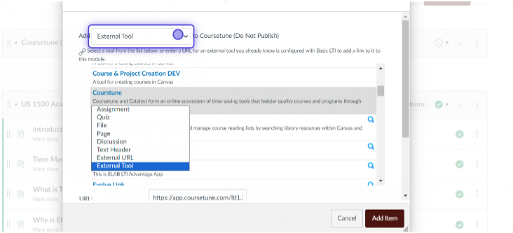 after selecting the drop-down, select the external tool