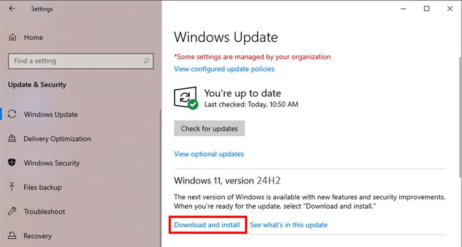 Windows updates setting screen showing download option for windows 11
